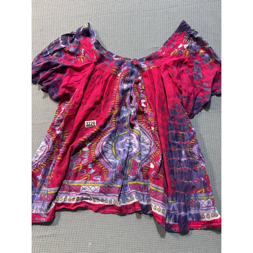 GreaterGood Tie Dye Blouse Womens 2XL Pink Purple Boho Hand Printed Top